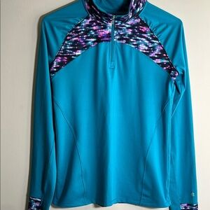 Champion Blue Pink Blurred Workout Top Sleeve size junior XL (14-16)